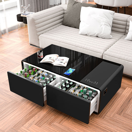 Smart Coffee Table w/ Built-in Fridge (Black)