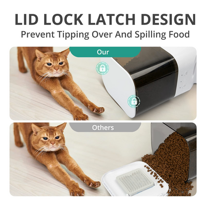 Automatic Cat/Dog Food Dispenser with Stainless Steel & Lock Lid